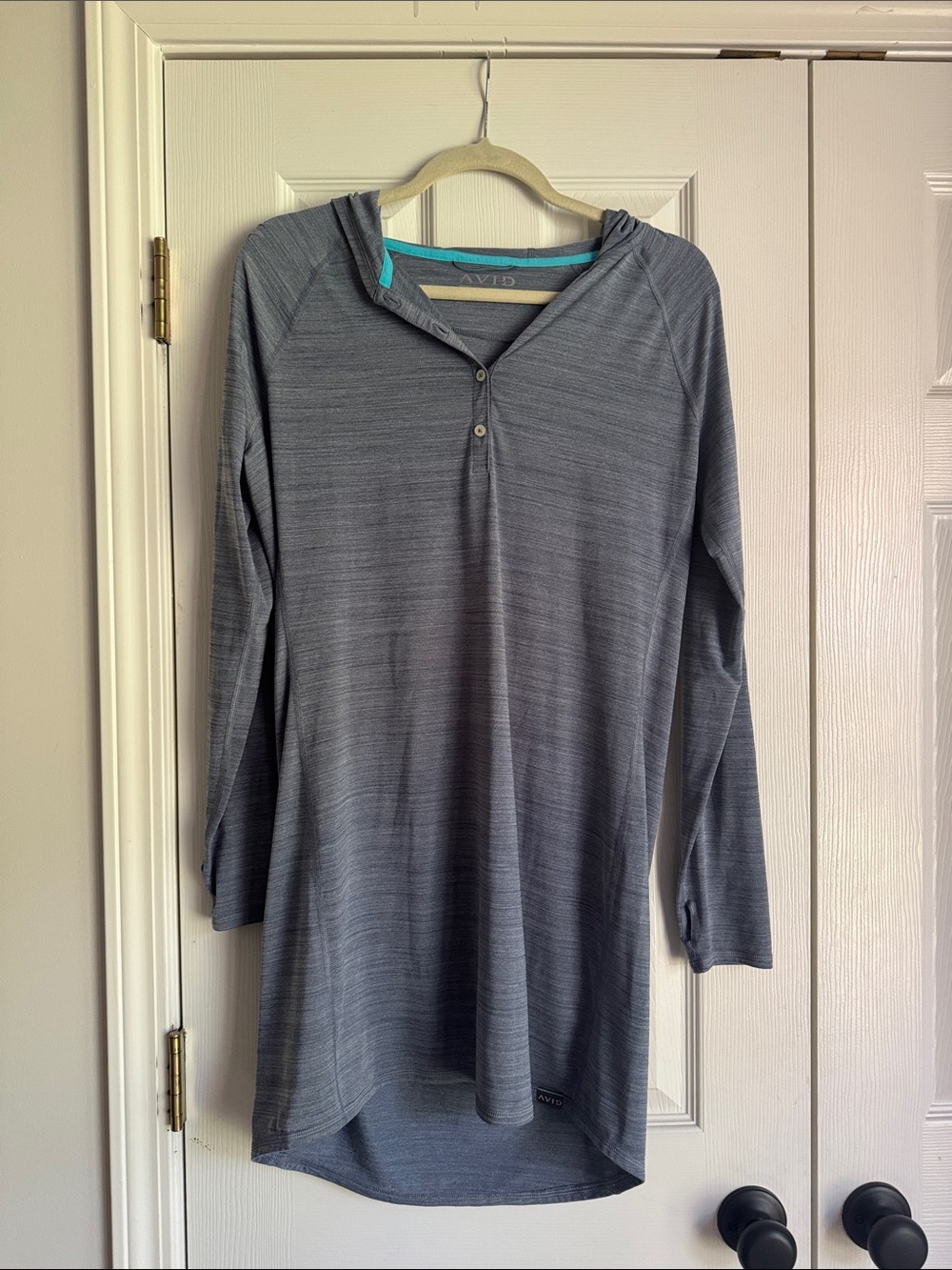 AVID Long Sleeve Hooded Tunic dress - Heather Blue Gray